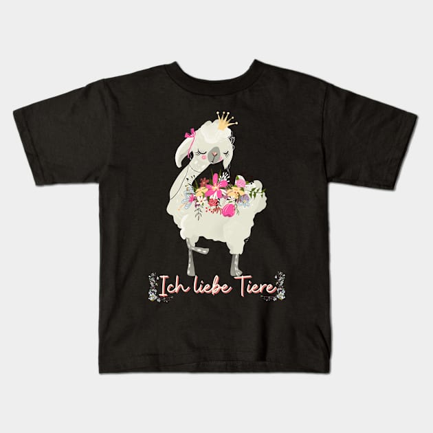 Alpaka Liebe Tiere Prinzessin Blumen Süß.png Kids T-Shirt by Maggini Art